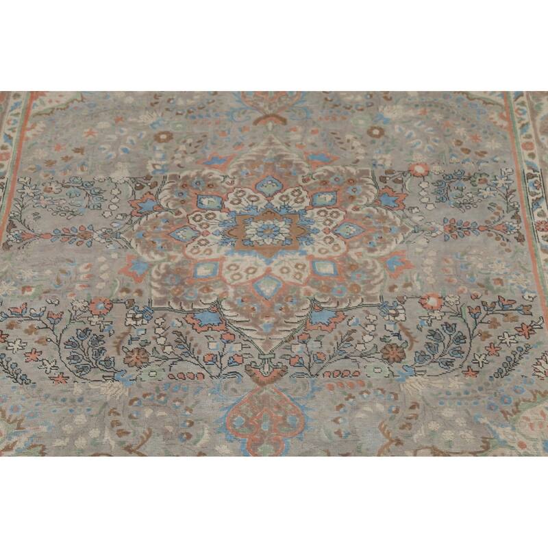 Floral Gray Tabriz Persian Antique Area Rug Handmade Wool Carpet - 8'2"x 11'1"