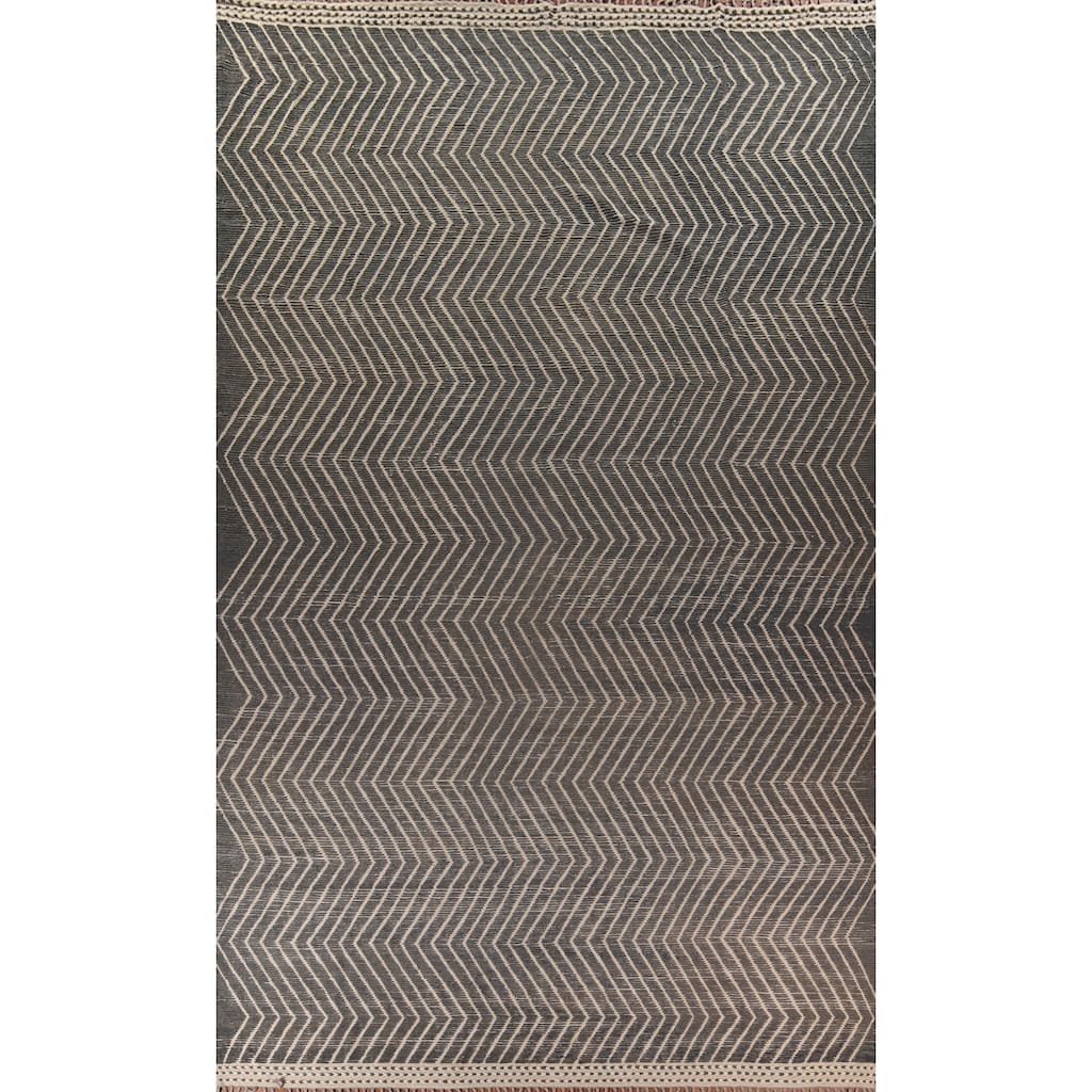 All-Over Chevron Style Moroccan Oriental Rug Hand-Knotted Wool Carpet - 11'9"x 18'7"