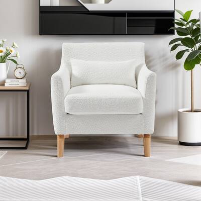 Single Sofa Chair for Bedroom Livingroom Accent Chairs w/ Wooden Legs and Pillows, Terry Fabric Recliners Lounge Sofa Chairs