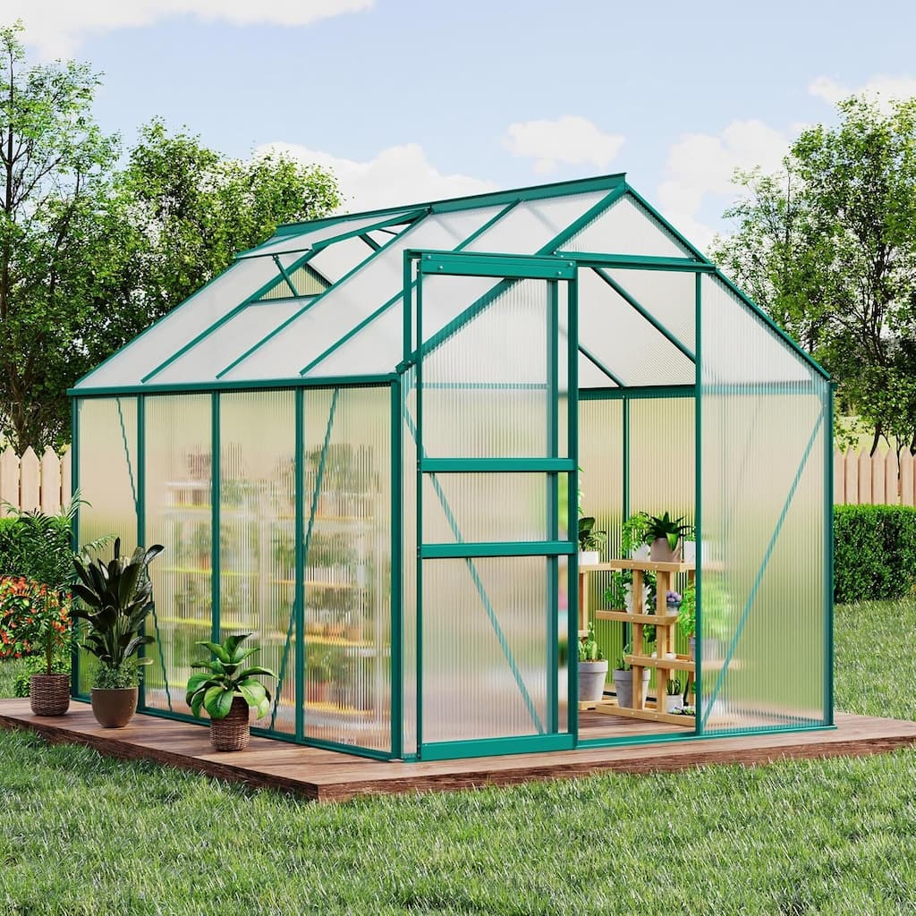 6 x 8 FT Winter Polycarbonate Greenhouse for Outdoors Gardening, Green