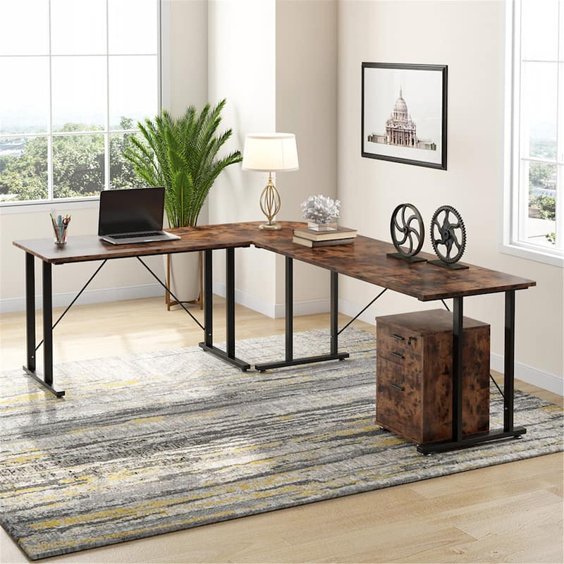 Large Executive Desk with File Cabinet, L Shaped Computer Desk Storage Cabinet