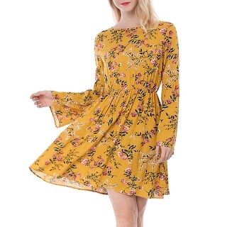 Shop Women S Boat Neck Bell Sleeves Swing Boho Casual Floral Dress Overstock 23579788