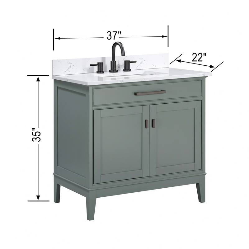 Madison 36 in. Single Sink Bathroom Vanity with Engineered Stone Top - 37" x 22"D x 35"H