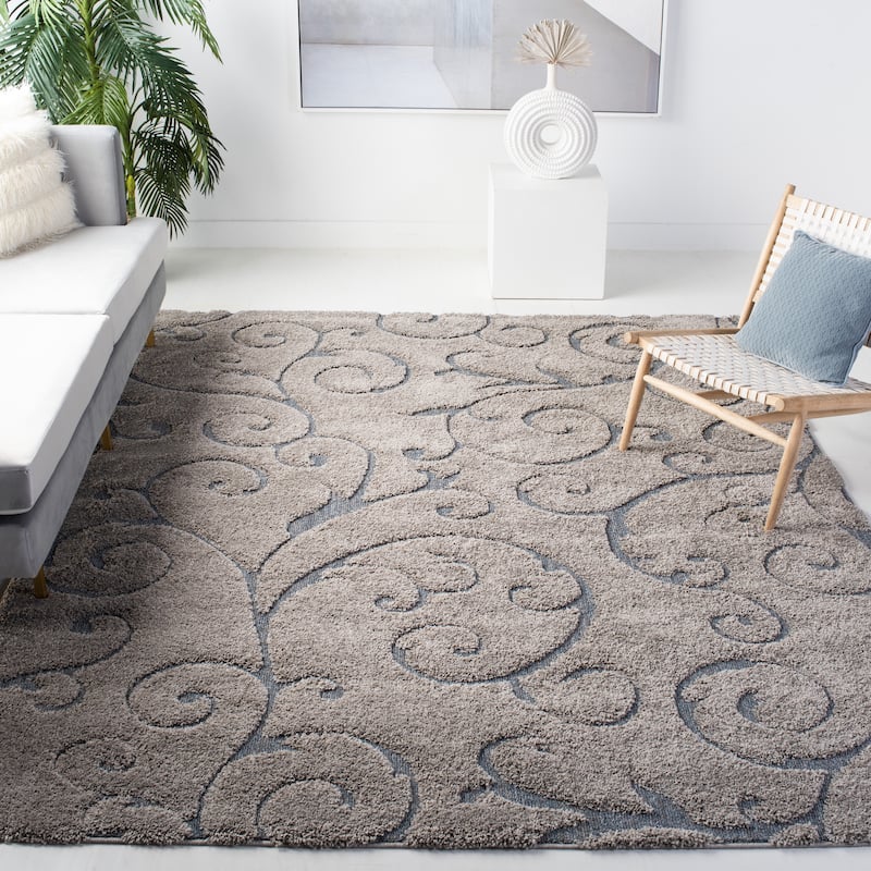 SAFAVIEH Florida Shag Shahin Scroll 1.2-inch Thick Textured Rug - 11'  x  11' - Grey/Light Blue - Runner/Square