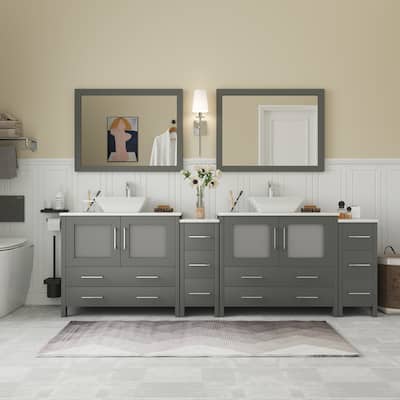 Vanity Art 96" Double Sink Bathroom Vanity Set with Engineered Marble Top and Free Mirror