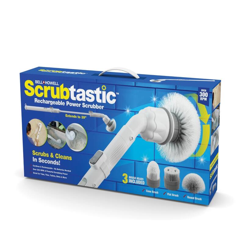 Bell + Howell Scrubtastic Rechargeable Power Scrubber with Extension Handle and 3 Brush Heads - 39 Inches