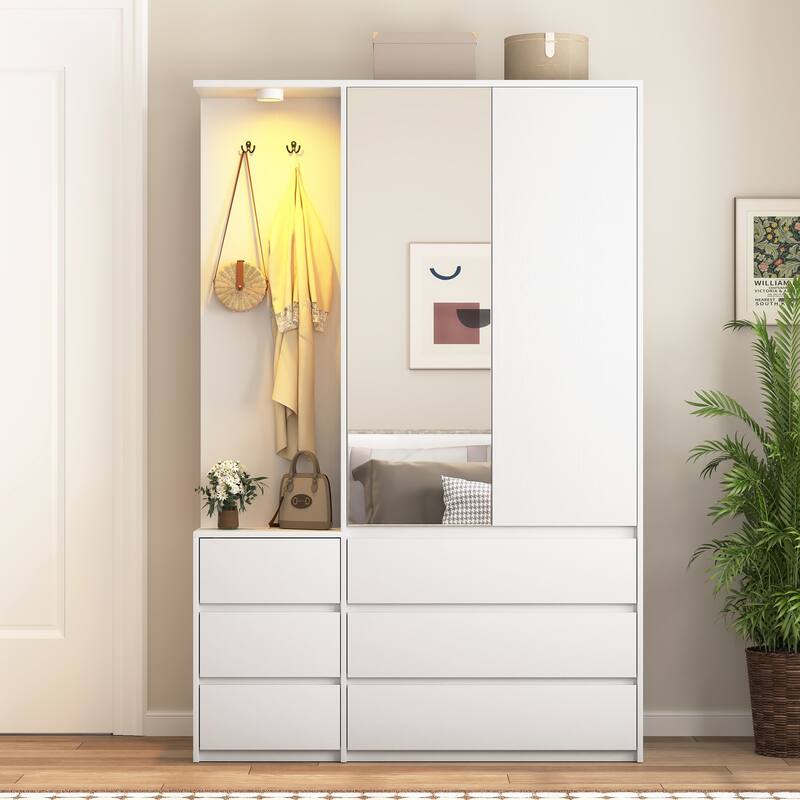 Wardrobe Closet 70.8" H, Bedroom Wooden Wardrobe with 3 Doors 2 Drawers, Modern Clothing Storage Cabinet Combination