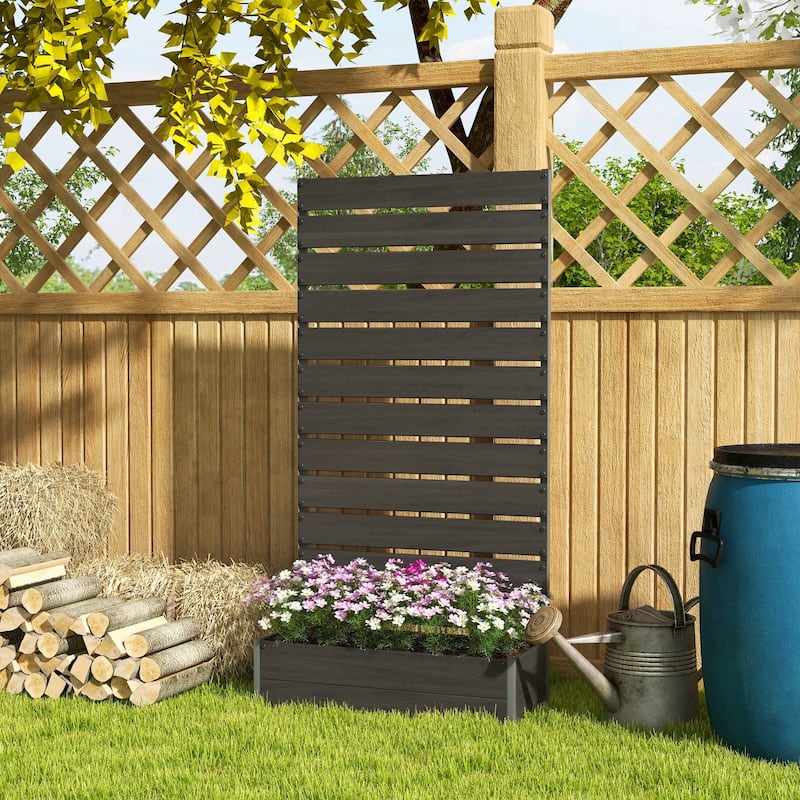 Outsunny Raised Garden Bed with Trellis for Climbing Plants, Planter Box with Self Draining Gap, Freestanding Trellis Planter