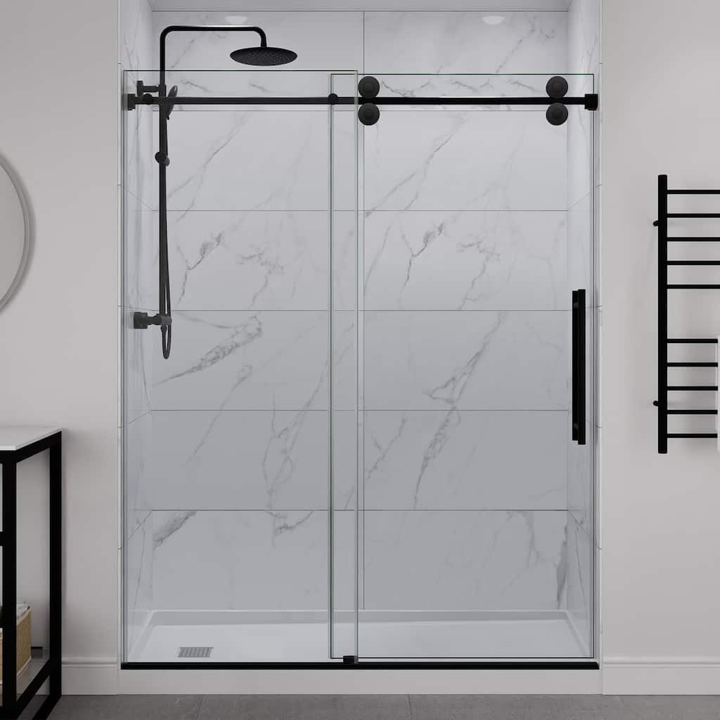 ANZZI Series 56 to 60 in. x 76 in. Frameless Shower Door with Sliding with Tsunami Guard Tempered Clear Glass