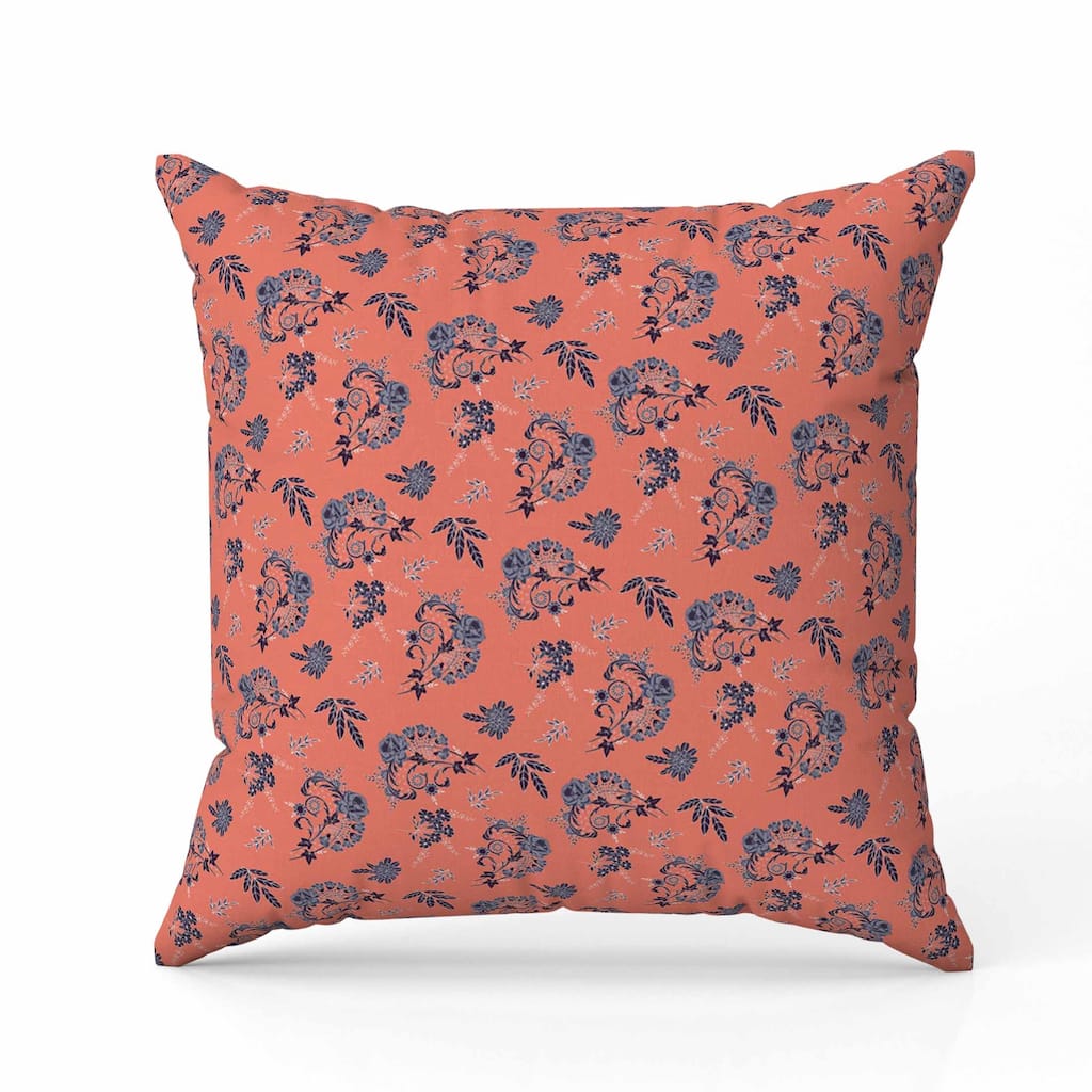 Rose Dreams Indoor/Outdoor Reversible Throw Pillow Copper and red