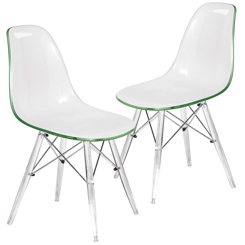 Crescro Dining Chair in Acrylic with Eifel Legs Design Banquet Side Chair (Set of 2) for Indoor and Outdoor - 32" Height - White Green