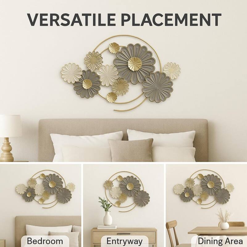 Aria Home Oversized Floral Metal Wall Art Gold Horizontal Sculpture