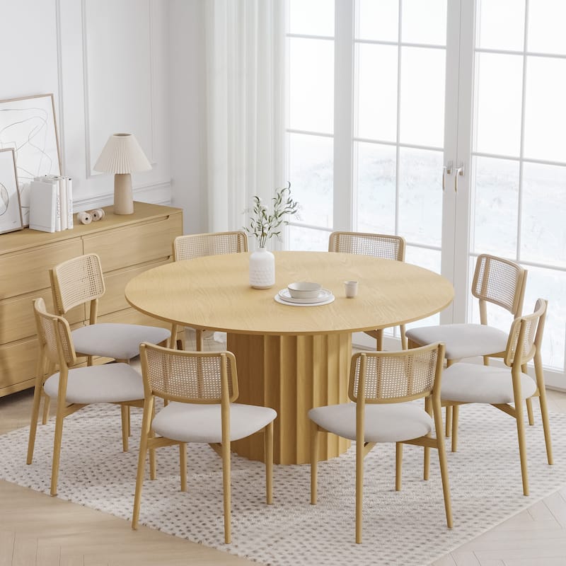 Solid Wood Round Dining Table Kitchen Table for Living/Dining Room Coffee Office - Natural+Natural - 60 in.W x 30 in.H