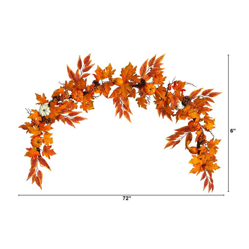 Fall Garland 6Ft Artificial Maple Leaf Pumpkin Pinecone Decor Harvest Autumn Home Decor - 72