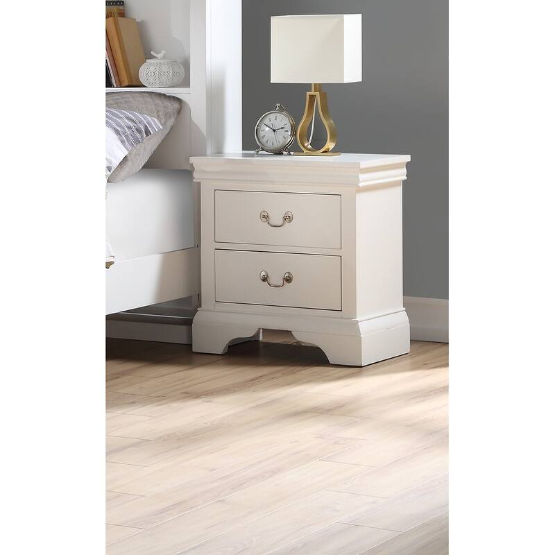 Pemberly Row Solid Wood Nightstand, Side Table with 2 Drawers and Metal Handles, Decorative Table with Wooden Top