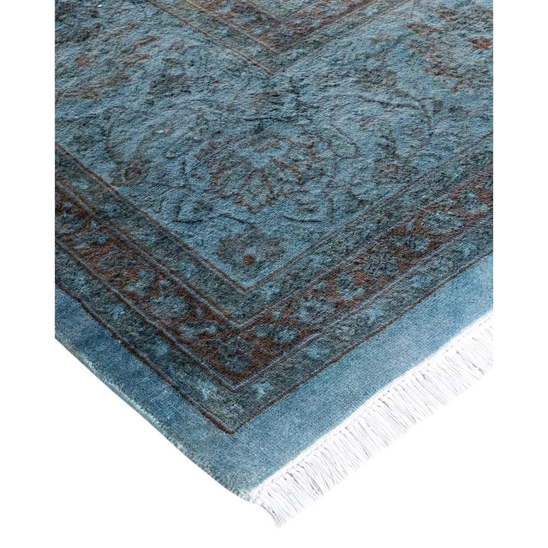 Overton Hand Knotted Wool Vintage Inspired Modern Contemporary Overdyed Blue Area Rug - 8' 2" x 10' 4"
