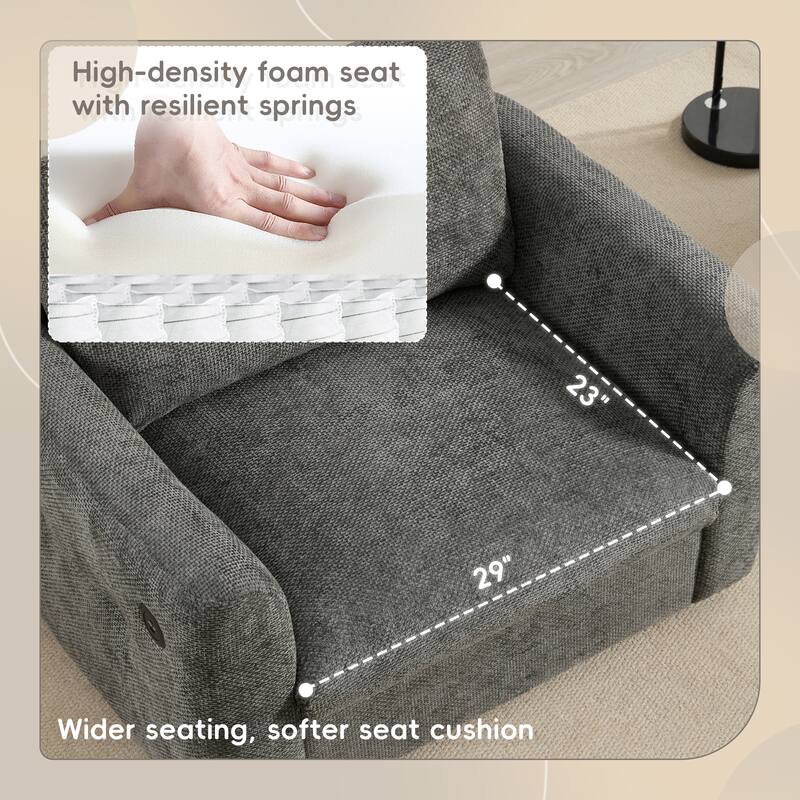 Chenille Single Sofa,Armchair with Wide Seat,Dual-port Charger,Pull-line Tufted Design & High-density Foam