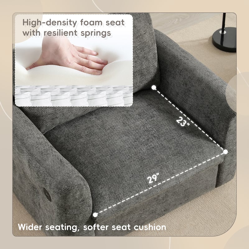 Single Sofa Chair with Dual-Port Charger, Chenille Tufted Upholstered Lounge Chair, Comfy High-Density Foam Armchair