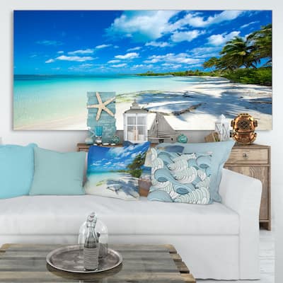 Tropical Beach with Palm Shadows - Large Seashore Canvas Print