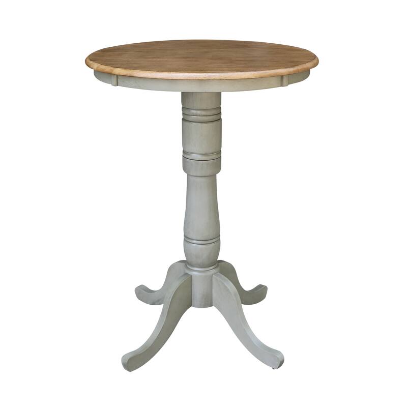 30" Round Top Pedestal Table - Hickory/Stone - Bar Height - Distressed Hickory/Stone