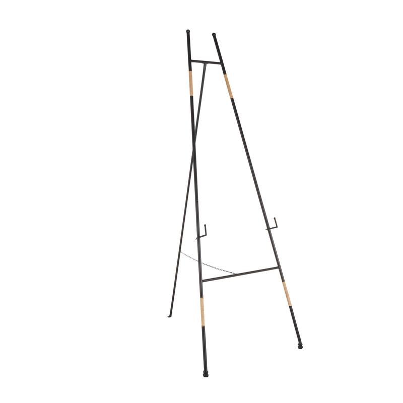 Black Metal Slim Foldable 2 Tier Easel with Wrapped Rattan Accents