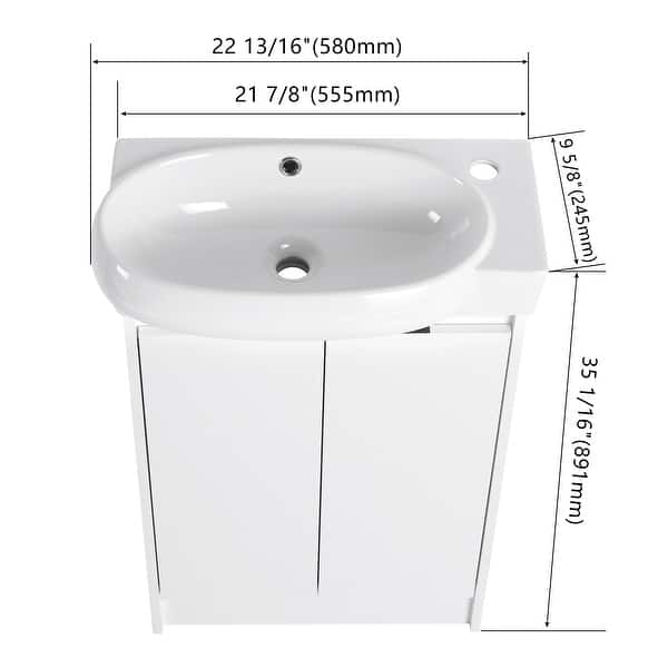 dimension image slide 1 of 6, Beingnext 16"/23" Bathroom Vanity with Sink, Floating/Freestanding Bathroom Vanity with Soft Close Door