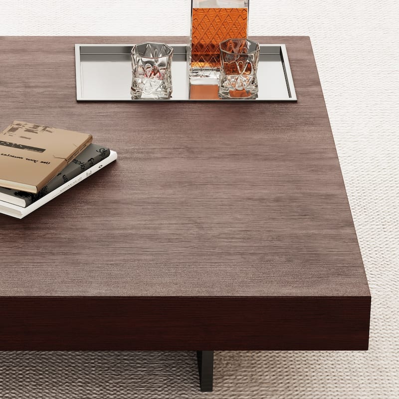 43" Mid Century Modern Square Coffee Table, Carbon Steel Legs