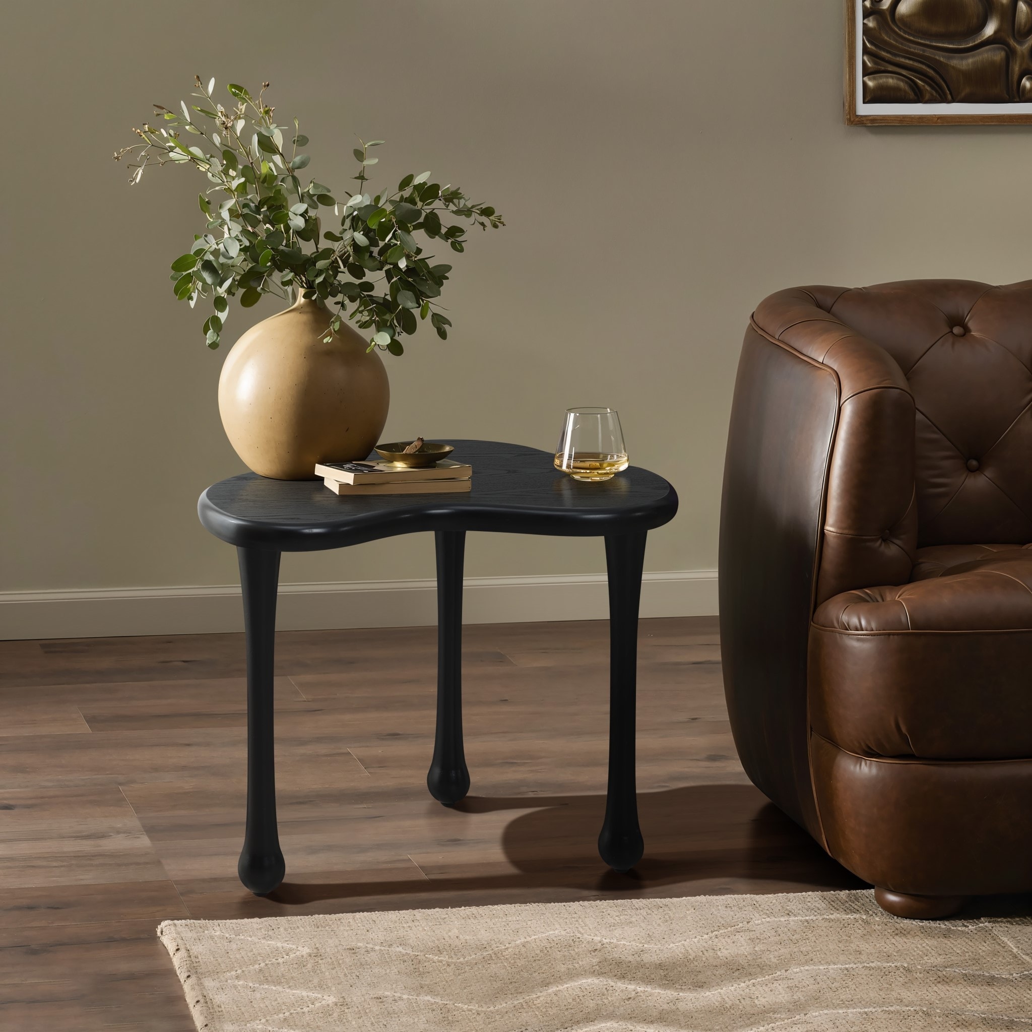Black Wood Irregular Shape Side Table for Living Room or