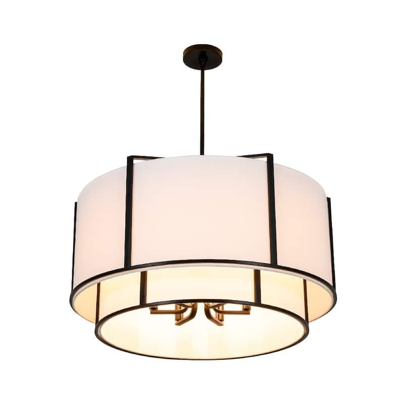 America Traditional 6-Light Two-layer Drum Fabric Pendant Chandelier - 28.1in