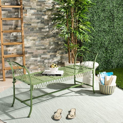 SAFAVIEH Outdoor Living Arona Green Wrought Iron Garden Bench (51-Inches) - 51" x 17" x 25.3"