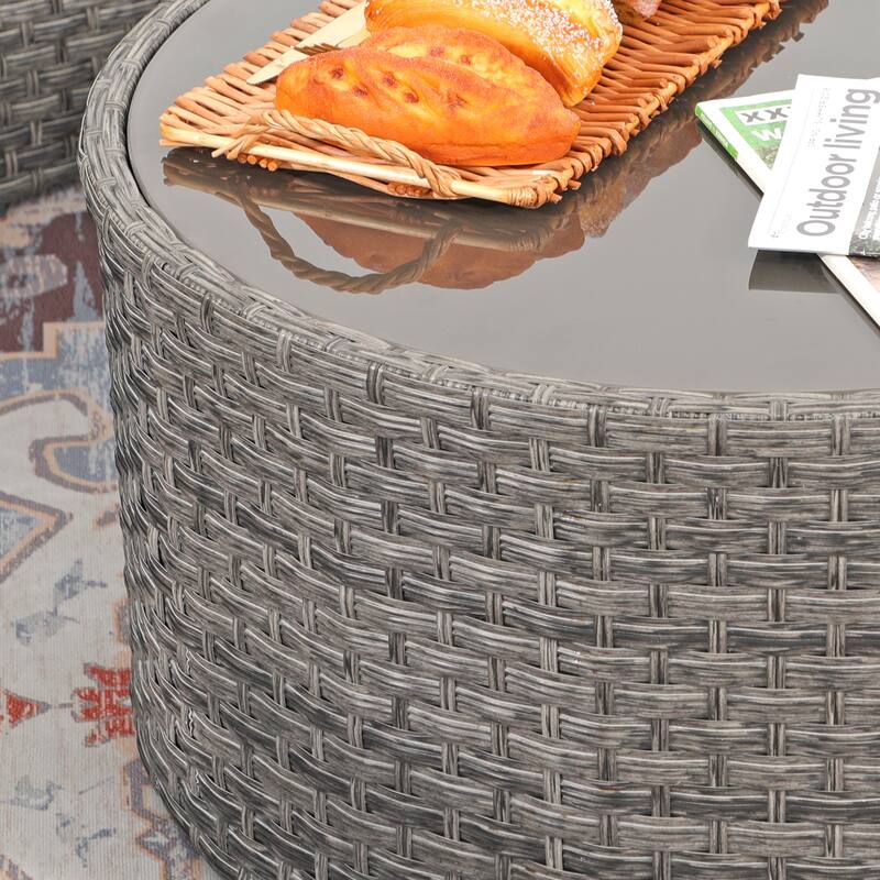 Round Outdoor Coffee Table with Tempered Glass Top