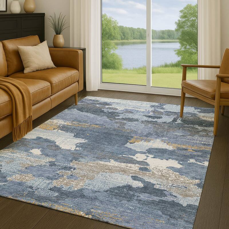 Machine Washable Indoor/ Outdoor Abstract Casual Chantille Rug