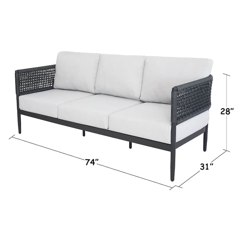 Outdoor Woven Abaca Rope 3 Seater Patio Sofa with Cushions