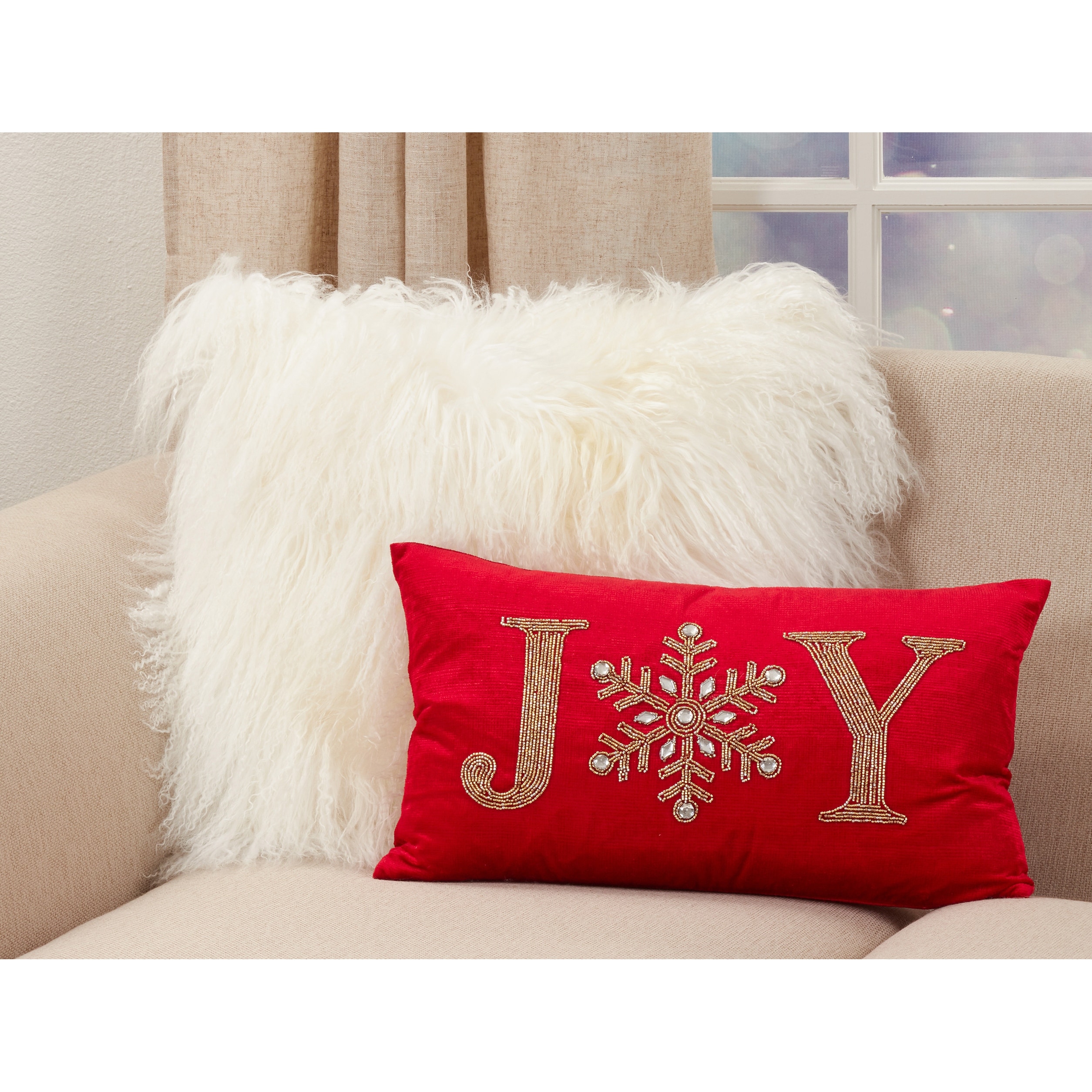 Saro Lifestyle Beaded Pillow With Joy Design