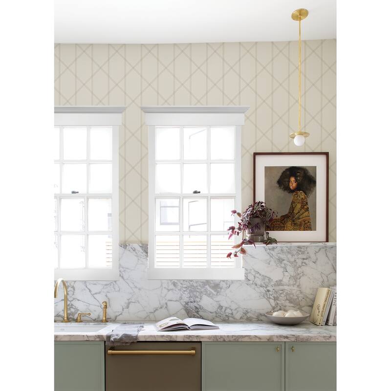 A-Street Prints Walcott Cream Stitched Trellis Wallpaper