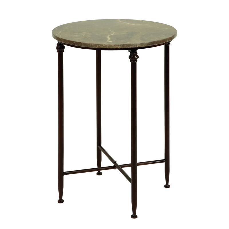 Brown Marble Accent Table with Bronze Metal Legs