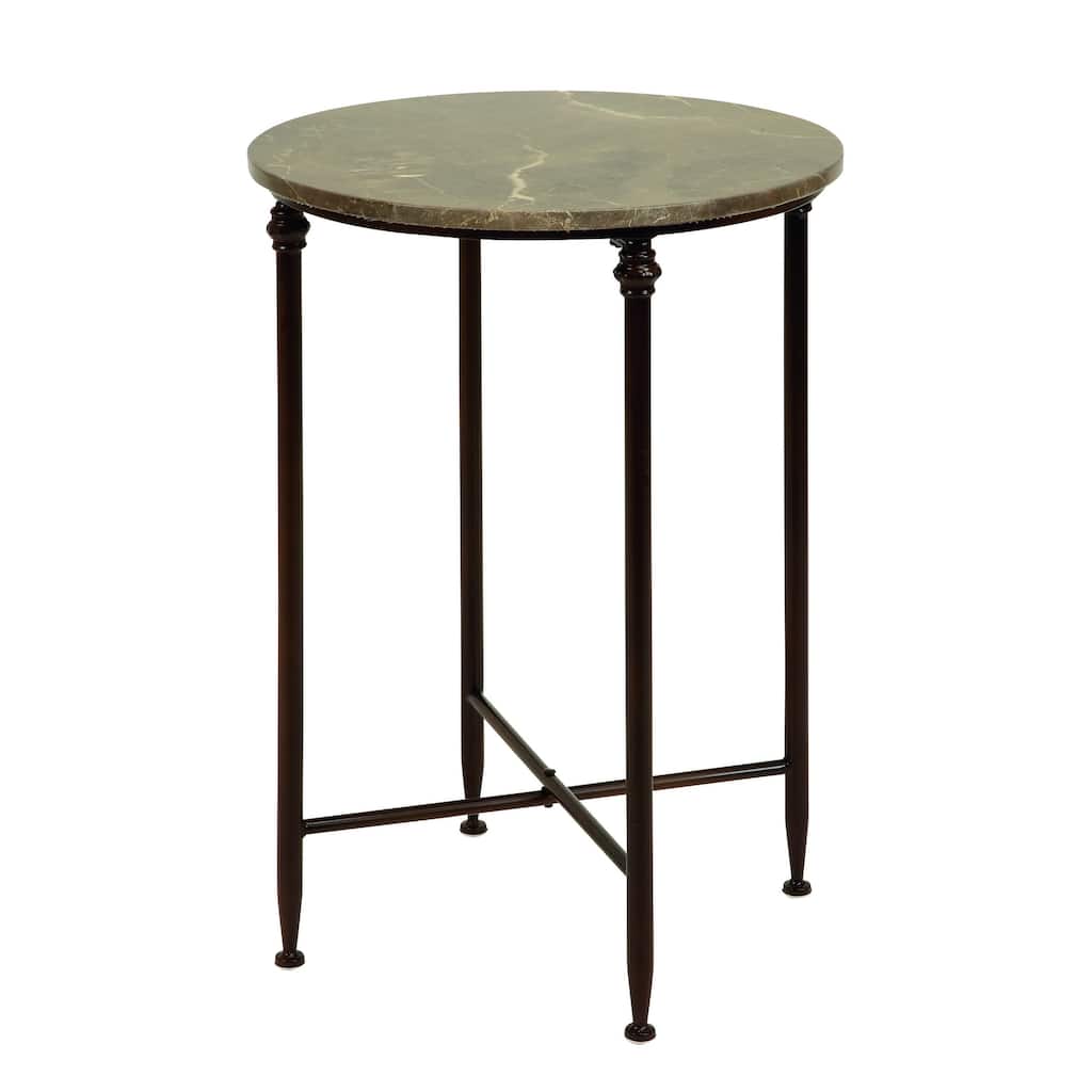 Marble Side End Accent Table with Bronze Metal Legs - Brown - Roche River Decor