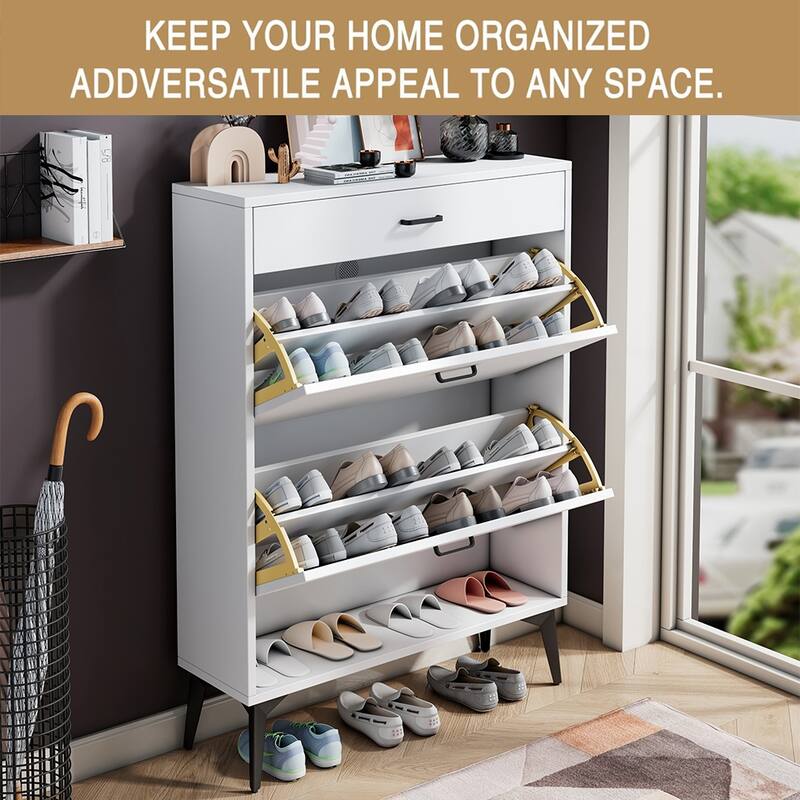 3-Drawer Wood Shoe Storage Cabinet with Removable Panels & 1 Open Shelf