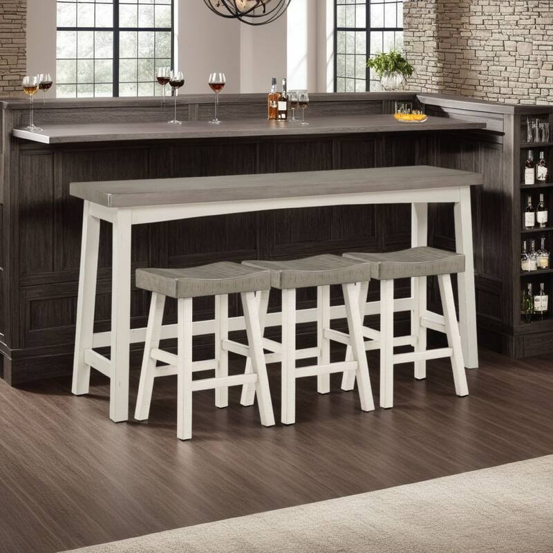 Casy 4pc Counter Height Table Set, 3 Contour Stools, White Brown Wood