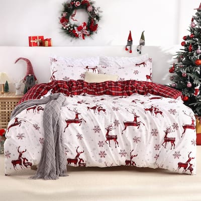 Christmas Soft Brushed Reindeer Duvet Cover and Pillow Shams Set, Bedding Set