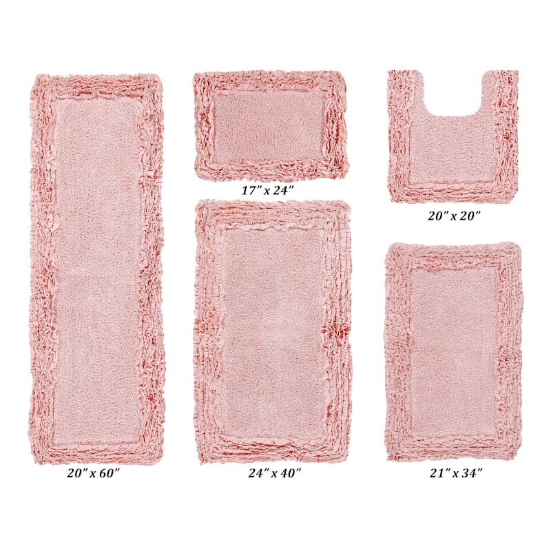 Better Trends Shaggy Border Collection Bathroom Rug -100% Cotton Tufted, Non-Skid Spray Latex Backing, Machine Washable Bath Mat - 5 PC Set 17"x24"|20"x20"|21"x34"|24"x40"|20"x60" - Pink