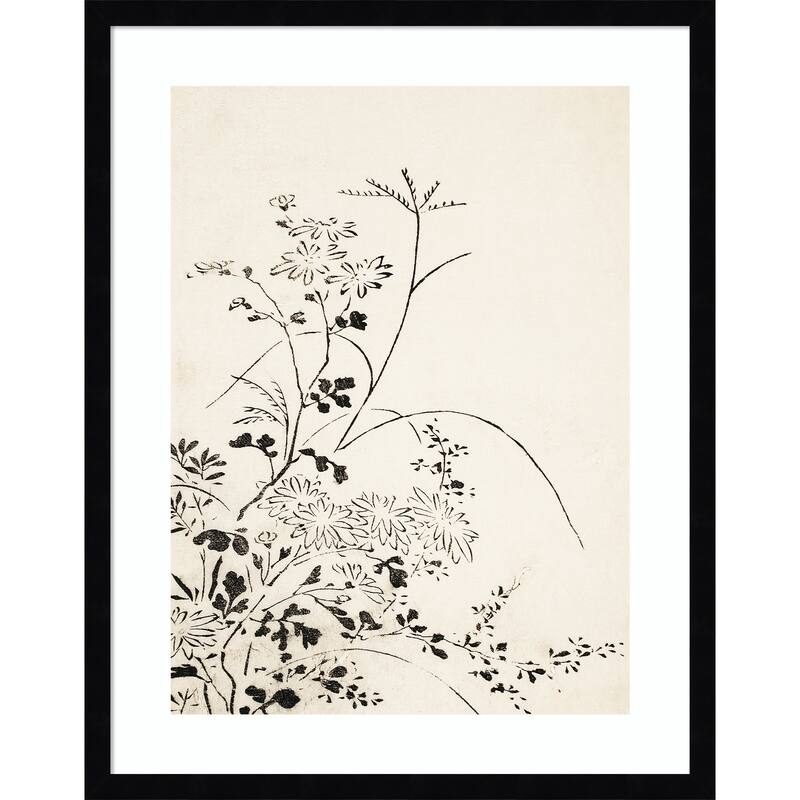 Autumn Flowers and Grasses (1762) by Miyazaki Yuzen Wood Framed Wall Art Print