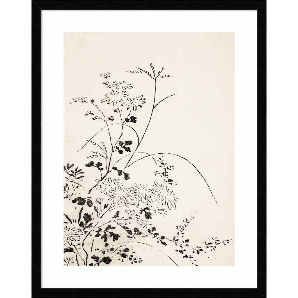 Autumn Flowers and Grasses (1762) by Miyazaki Yuzen Wood Framed Wall Art Print