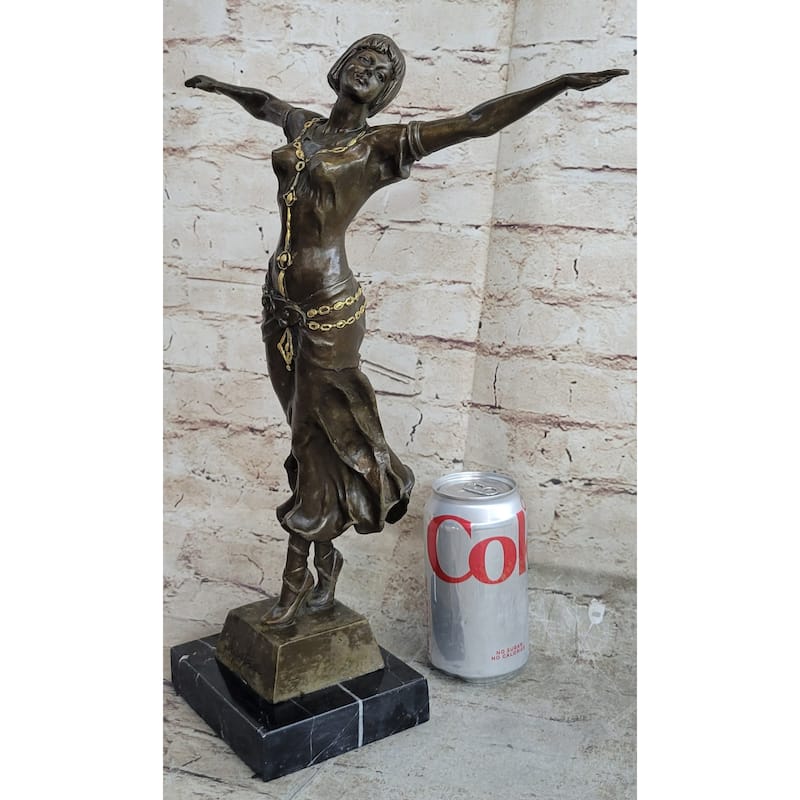 Happy Free Dancer Girl Bronze Metal Figure Statue Sculpture Art Deco Marble Base