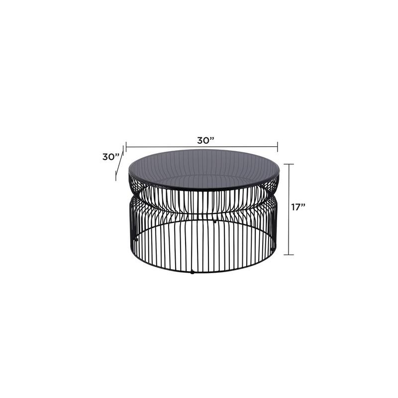 Modern Contemporary Metal Nested Base And Tinted Tempered Glass Top Material Coffee Table, Round Table