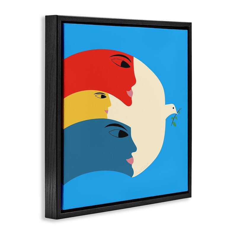 Stupell Peaceful Dove with Faces Framed Floater Canvas Wall Art Design By Carrie Cantwell