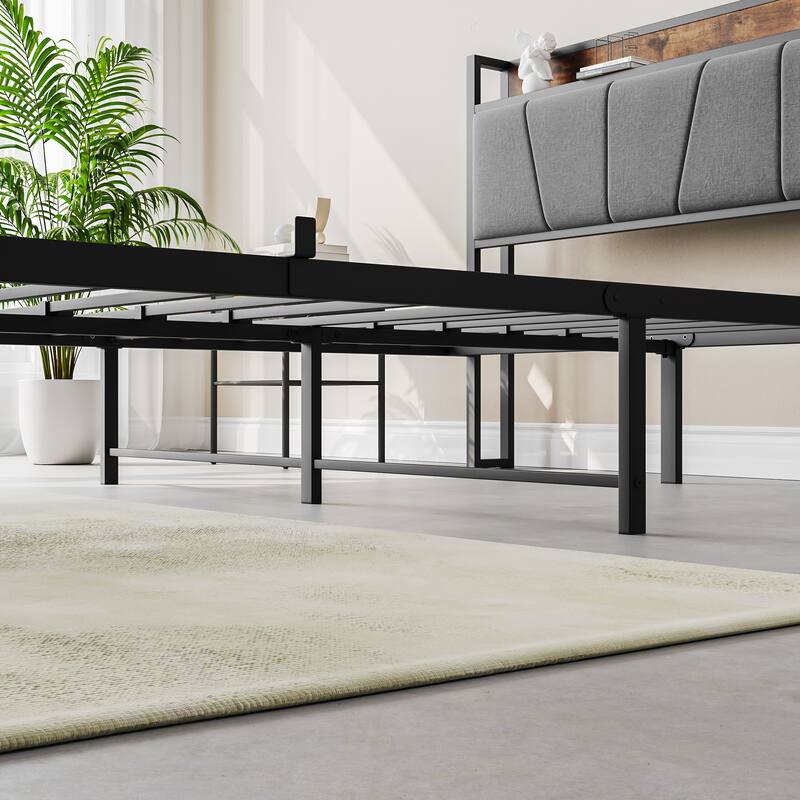 Metal & Wood & Full Upholstered Platform Bed Frame - Brown