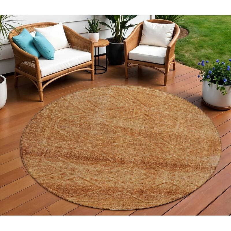 HomeRoots Geometric Transitional Rectangle Outdoor Rug - 8' Round