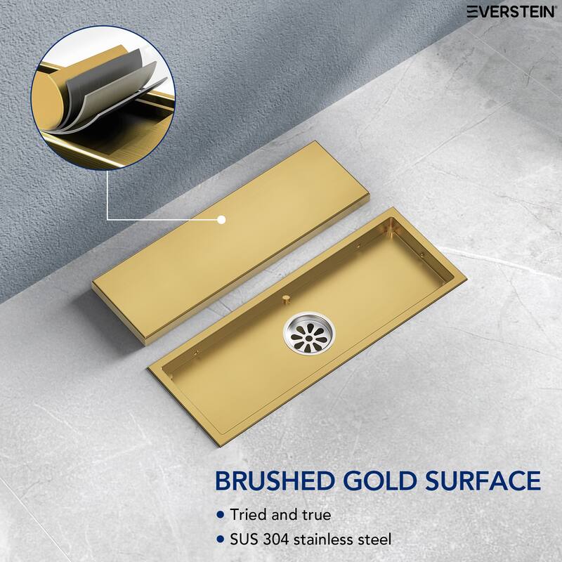 12-inch Linear Shower Drain With Solid Cover in Stainless Steel