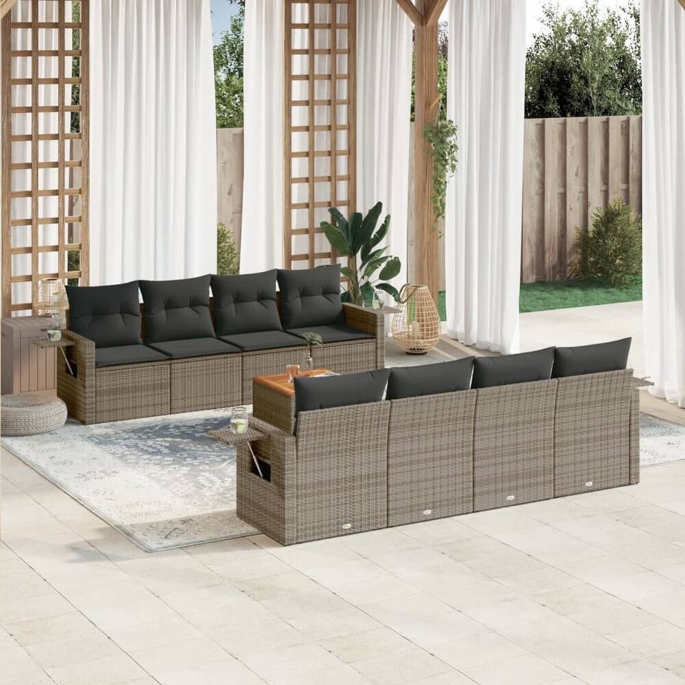 vidaXL Garden Sofa Set 9 Piece with Cushions Outdoor Sofa Set Poly Rattan